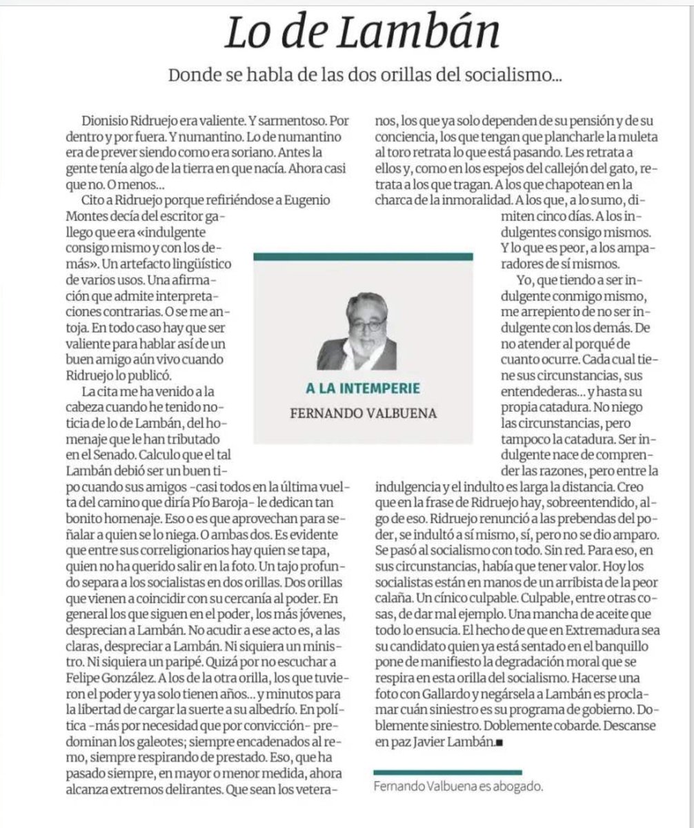 “El hecho de que en Extremadura sea su candidato quien ya está sentado en el banquillo pone de manifiesto la degradación moral que se respira en esta orilla del socialismo” Esto  de <a href="/ValbuenaArbaiza/">Fernando Valbuena</a>