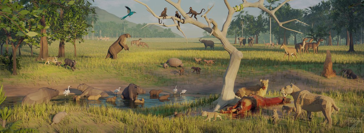 New! A big low-poly scene with the Plesitocene fauna of South America, largely based off the superb Pleistocene assemblages of Arroio Chui, Uruguay🇺🇾
a follow up to my Austrailian and Europe scenes in honour of #PrehistoricPlanetIceAge