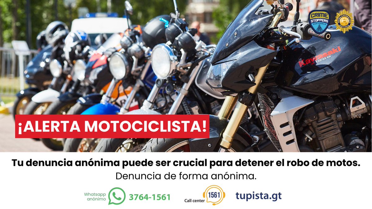 🚨Este delito continúa afectando a muchas familias en Guatemala. Tu denuncia anónima puede marcar la diferencia para contrarrestarlo.

📱 WhatsApp anónimo: 3764-1561
📞 Call Center: 1561
🌐 Web: tupista.gt

#CrimeStoppersGT #DenunciaAnónima #SeguridadCiudadana