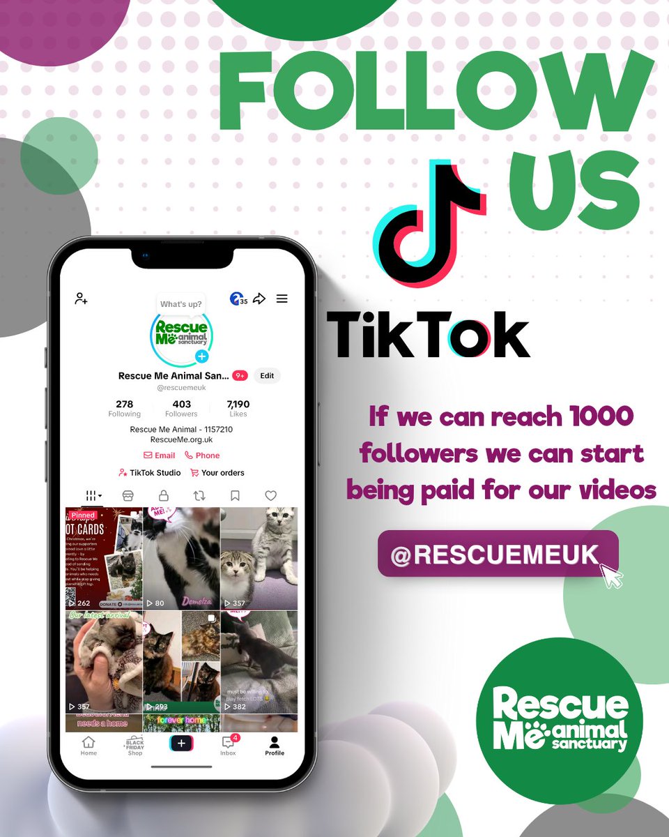 Please give us a follow on TikTok so we can try &amp; reach 1k followers &amp; start monetising ... Our account is RESCUEMEUK 
#Tiktok #Follow #MondayMotivation