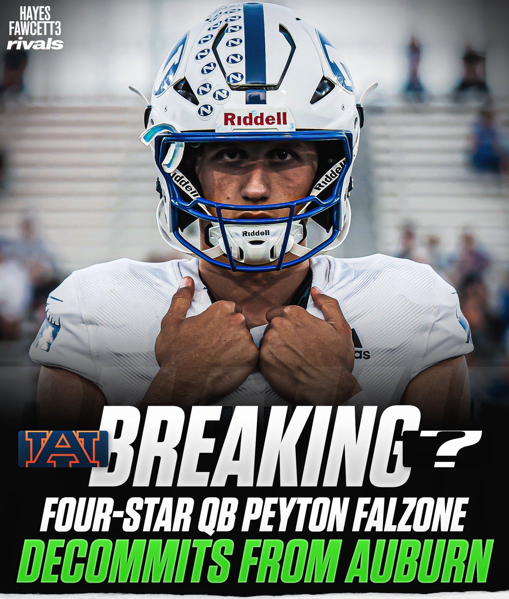 Hayesfawcett3's tweet image. BREAKING: Four-Star QB Peyton Falzone has Decommitted from Auburn, he tells me for @rivals

The 6’5 210 QB had been Committed to the Tigers since June

on3.com/rivals/peyton-…