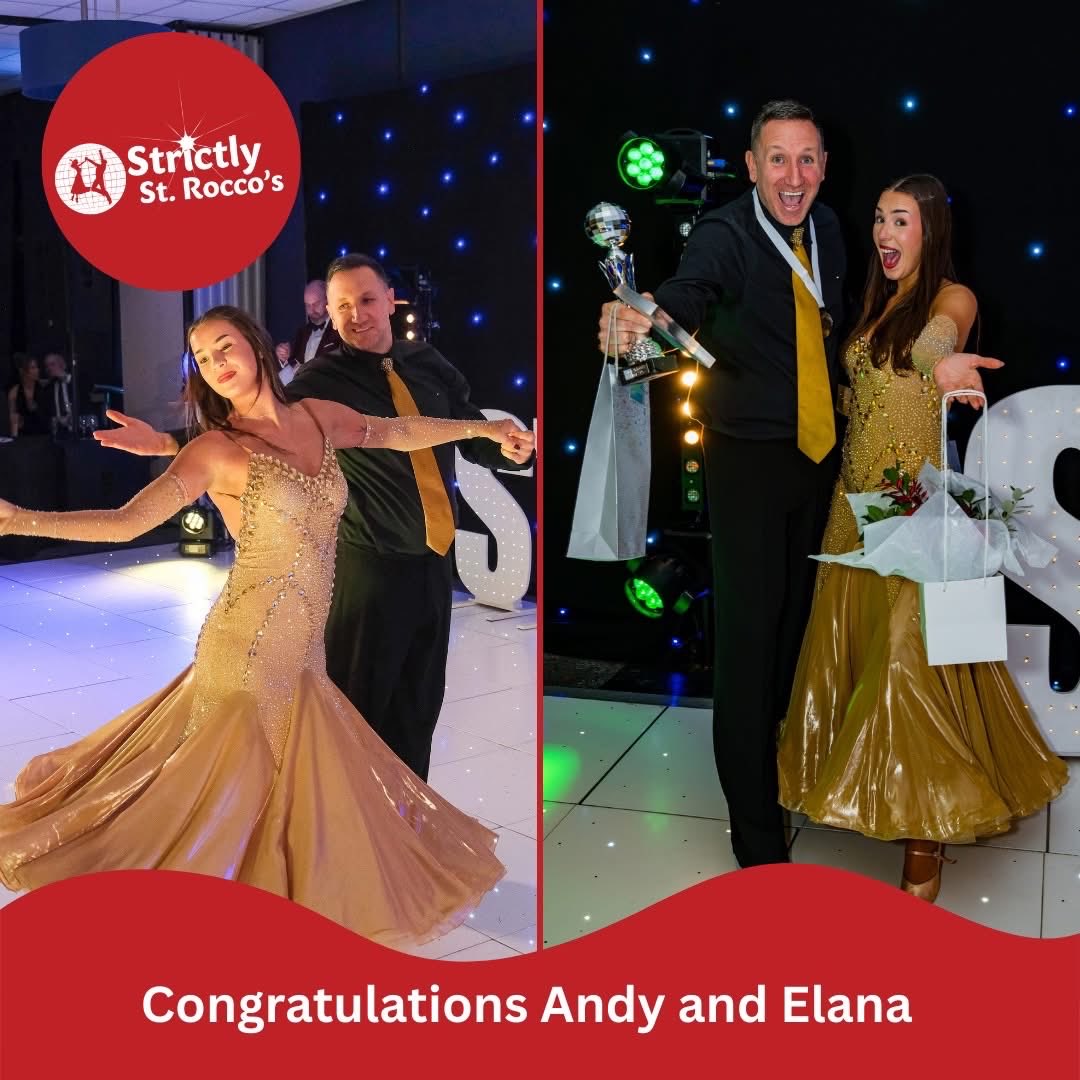 Congratulations to Andy Hawley &amp; his dance partner, Elana, who were crowned 2025 Strictly St. Rocco's champions, with a full set of 10s, taking home the glitterball trophy 🪩🕺🪩💃🏻🪩

Andy has raised a significant amount of money &amp; also won the top fundraiser award- well done! 🌟
