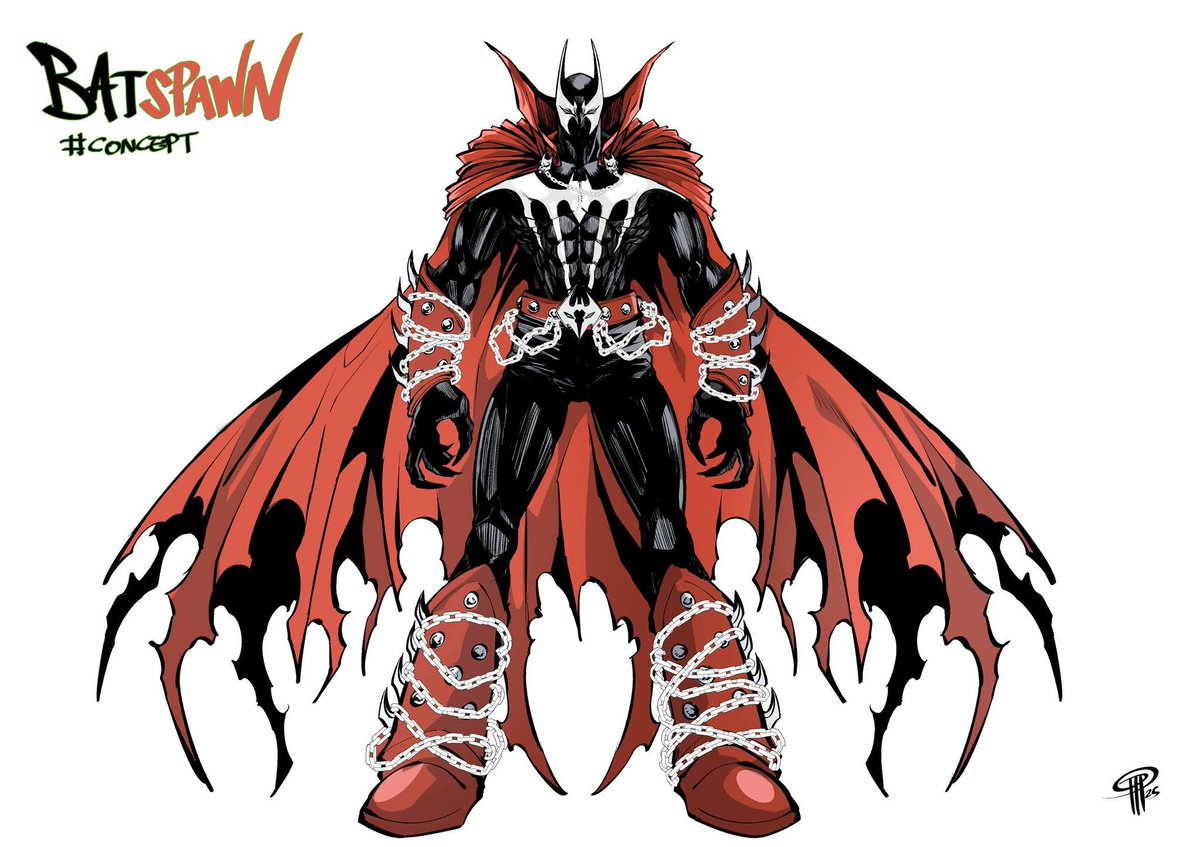 FAKHRIILHAMP's tweet photo. What if Batman and Spawn are fusions? BatSpawn will kick all those super villains! From Gotham to Hell. 

[BatSpawn Concept]

#Batman #Spawn #BatSpawn https://t.co/hCBZ1ZFKYR