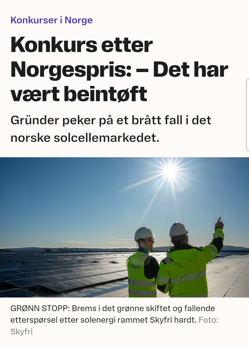 Grønn omstilling i praksis:

-Teite prosjekter bygges ut

-Eu kobles på

-Strømmen blir dyr som pokker

-Folk klikker

-Staten får noia

-Innfører norgespris

-Solcellebedrift går konkurs

-Idiotien er komplett