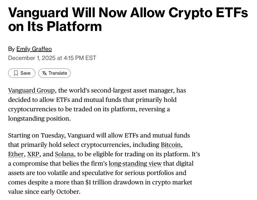 LuxAlgo's tweet image. BREAKING: Vanguard reverses platform ban on all crypto ETFs starting tomorrow.

🚨 $BTC $ETH $XRP $SOL