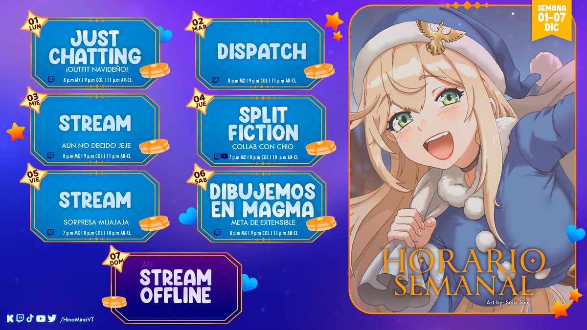 🥞🗓️¡Horario de la semana!🗓️🥞
Del 01 al 07 de Diciembre

‧₊𓇼.˚⋆⊹₊⟡₊⊹⋆.˚ 𓇼₊‧⋆ 
🎨 #pankecart
🎞️ #pankeclips
🔞 #pankehot
🥞 #pankefacts
‧₊𓇼.˚⋆⊹₊⟡₊⊹⋆.˚ 𓇼₊‧⋆

Art by: Seiki Shu
Calendario nuevo por <a href="/Shanguichito/">Shanguichito -COMMS OPEN-</a>

#Vtuber #VtuberES