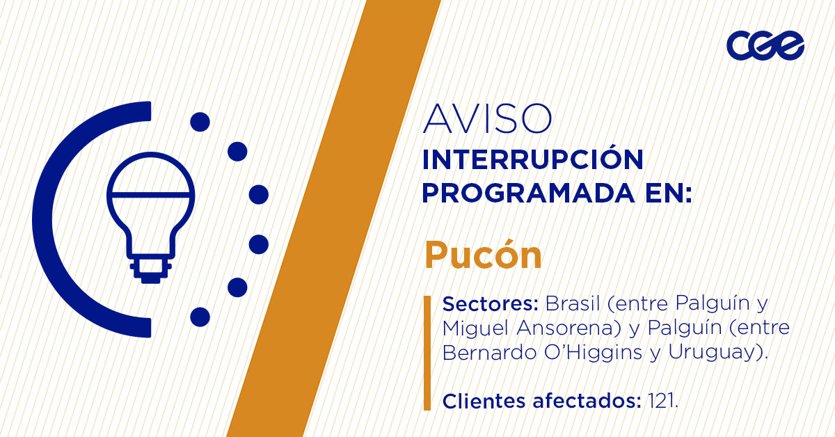 CGE_Clientes's tweet image. Para mejorar la calidad del suministro de nuestros clientes de #Pucón, este jueves, entre 10:00 y 16:00 horas, se realizará una #InterrupciónProgramada (sectores en la imagen 👇) debido a trabajos de mejoras. Esto afectará a 121 clientes. Recuerda desconectar tus artefactos 🔌