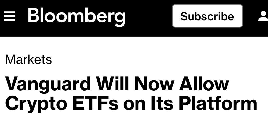 블룸버그 헤드라인: Vanguard가 이제 플랫폼에서 암호화폐 ETF를 허용할 것