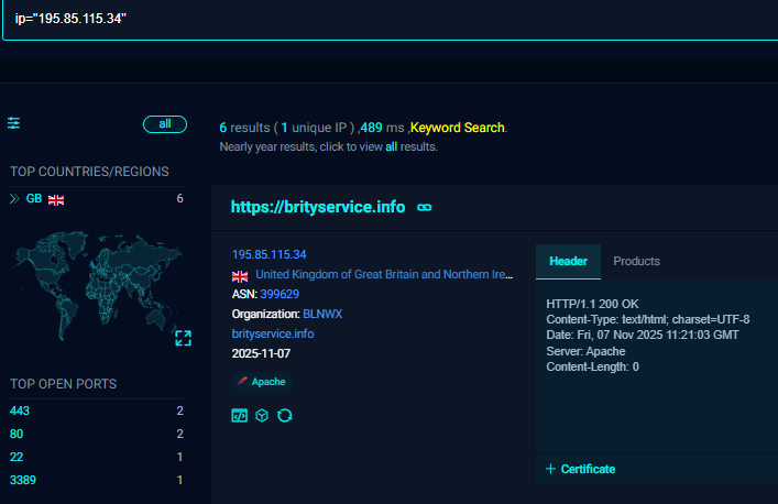 MalGamy12's tweet image. Tracking #Donot APT group
- Start with the IP: brityservice.]info
- Go to FOFA to get data about the headers
- Find interesting header + its JARM
- Use Shodan with your built query
Query: shodan.io/search/facet?q…
infra:
 pastebin.com/bMDkXjL2
report: mp.weixin.qq.com/s?__biz=MzUyMj…