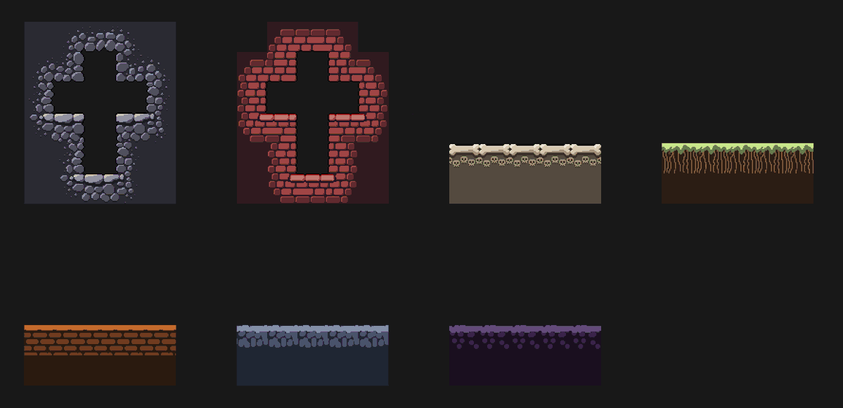 Colours sorted and finally getting around to making tilesets for each world! 

This is the part I find the hardest. 😬😬

#monogame #gamedev