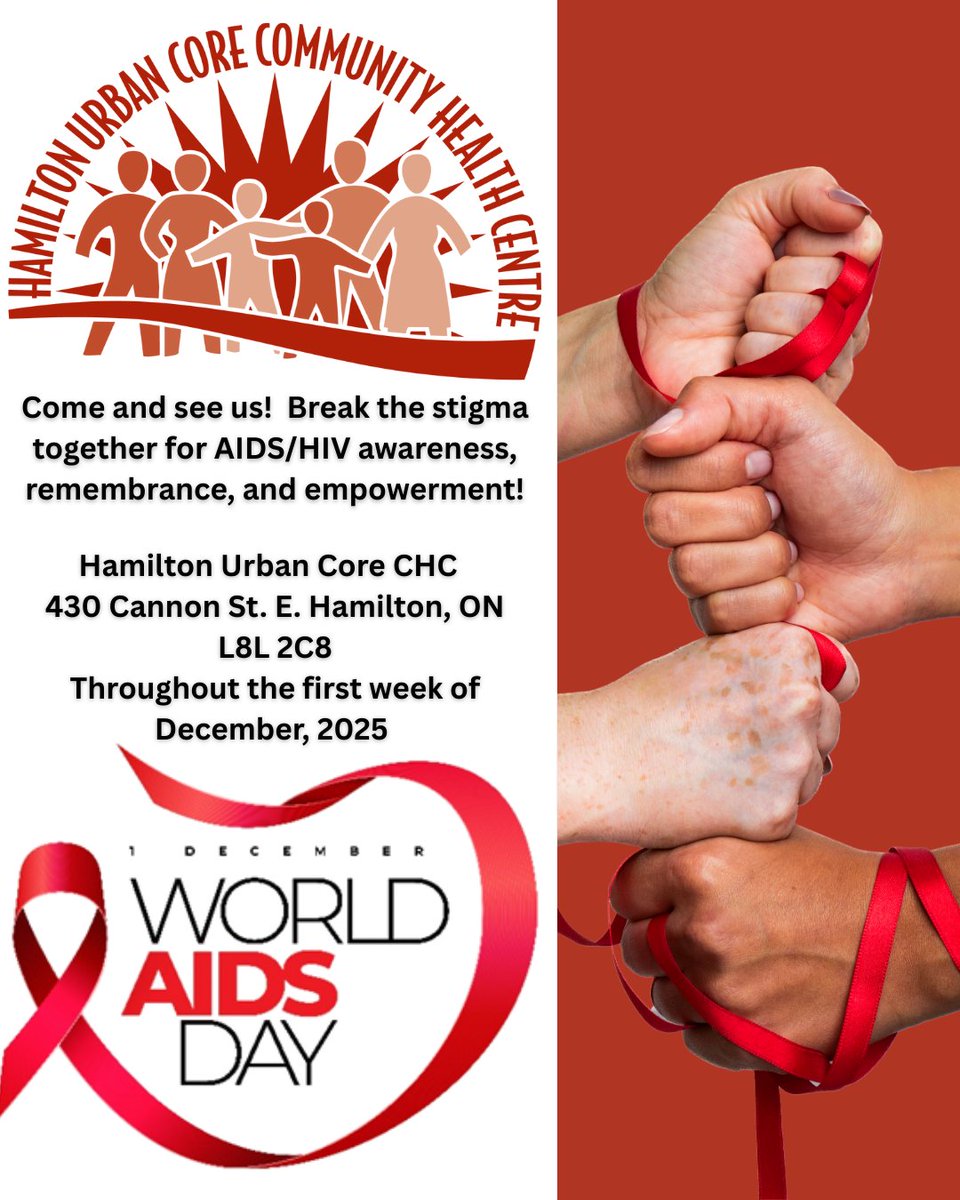 hucchc's tweet photo. It's #WorldAIDSDay
#EndTheStigma, Spread Awareness -Remember, Act, Empower Against AIDS/HIV
Come and see us! Break the stigma together for AIDS/HIV awareness, remembrance, and empowerment!
Throughout the first week of December, 2025
#HamiltonUrbanCore #WorldAIDSDayVigil #HamONT https://t.co/FkPBnqUo32