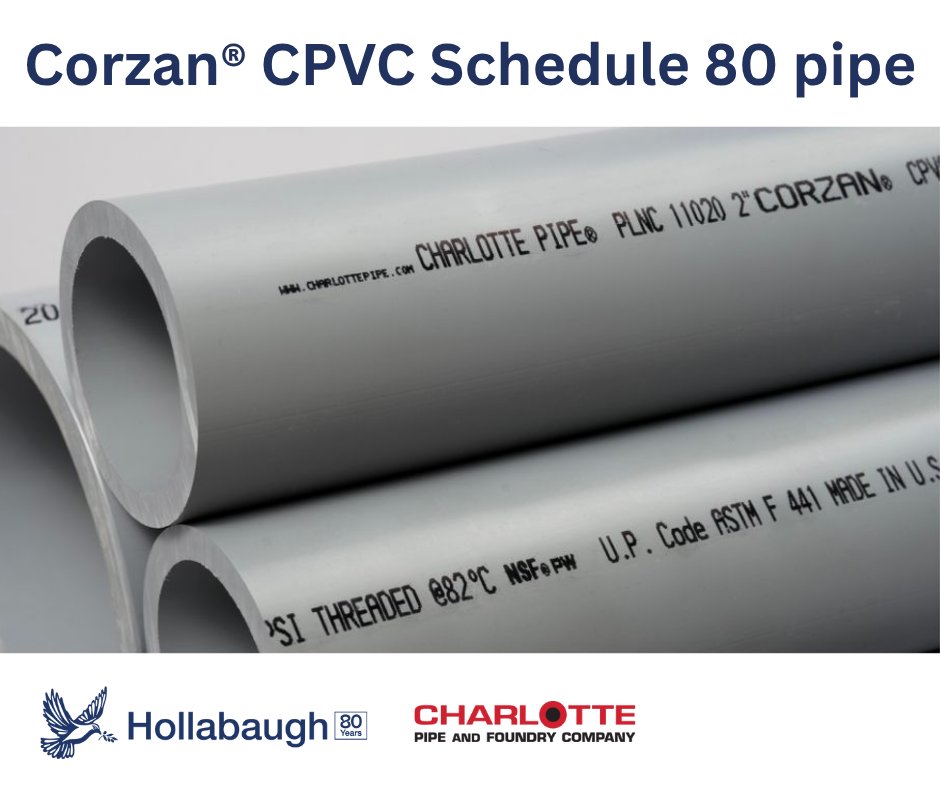 hollabaugh_bros's tweet image. Charlotte Pipe &amp;amp; Foundry's Corzan® CPVC Schedule 80 pipe is more durable than standard PVC with high-impact strength and stronger temperature capabilities.

Represented in: AK, N ID, OR, WA

#CharlottePipeandFoundry #Hollabaugh