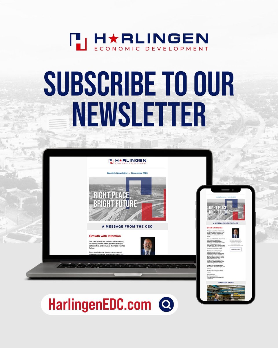 A new month is the perfect time to tap into new opportunities. 📬 Subscribe to our monthly newsletter by visiting our website! As you scroll, a pop-up will appear—or simply use the subscription box towards the bottom of the page. 👉 harlingenedc.com
