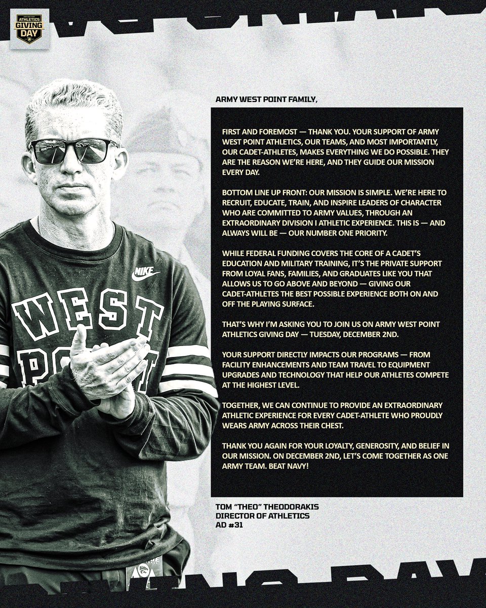 Army West Point Athletics Giving Day is almost here!

🔗All early gifts will count towards AWPAGD on: 

ArmyWestPointGivingDay.com!