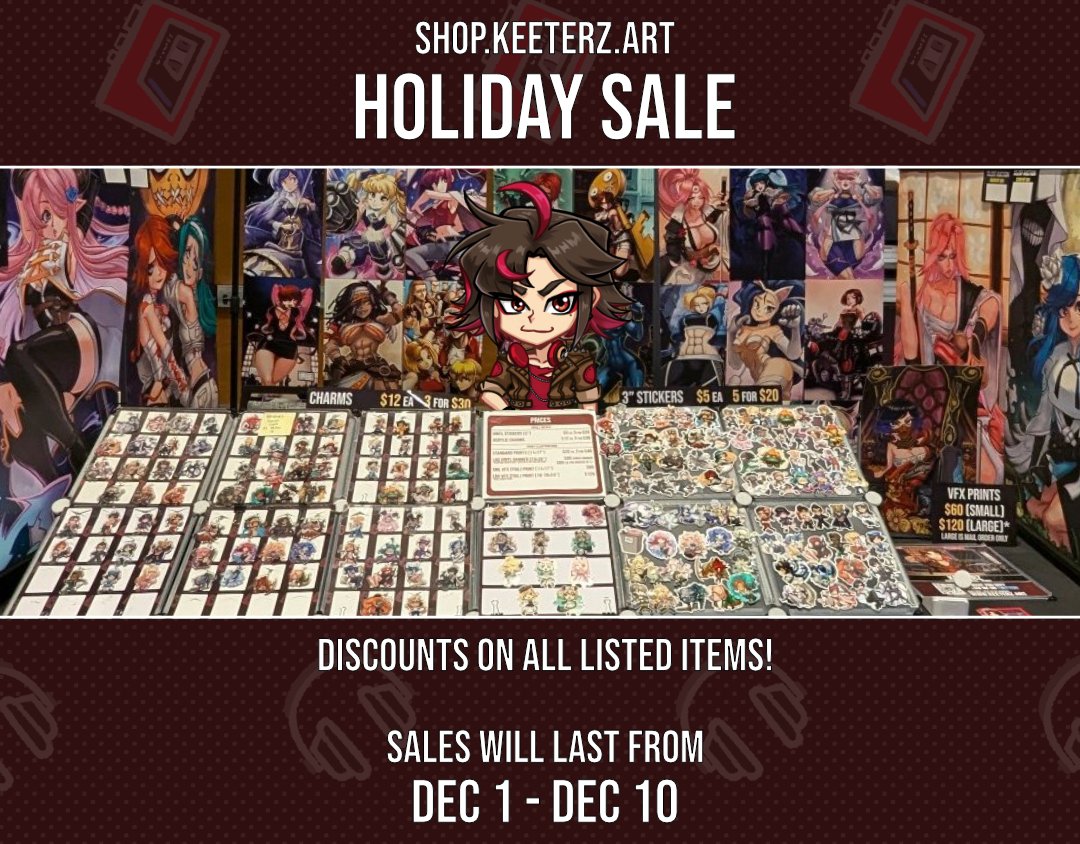 Got to this a bit later than planned since I was focusing on fitness for a while, but the online store has been updated and I am running a holiday sale with catalog-wide discounts!

Sales will be running till the 10th. Happy holidays!

SHOP.KEETERZ.ART