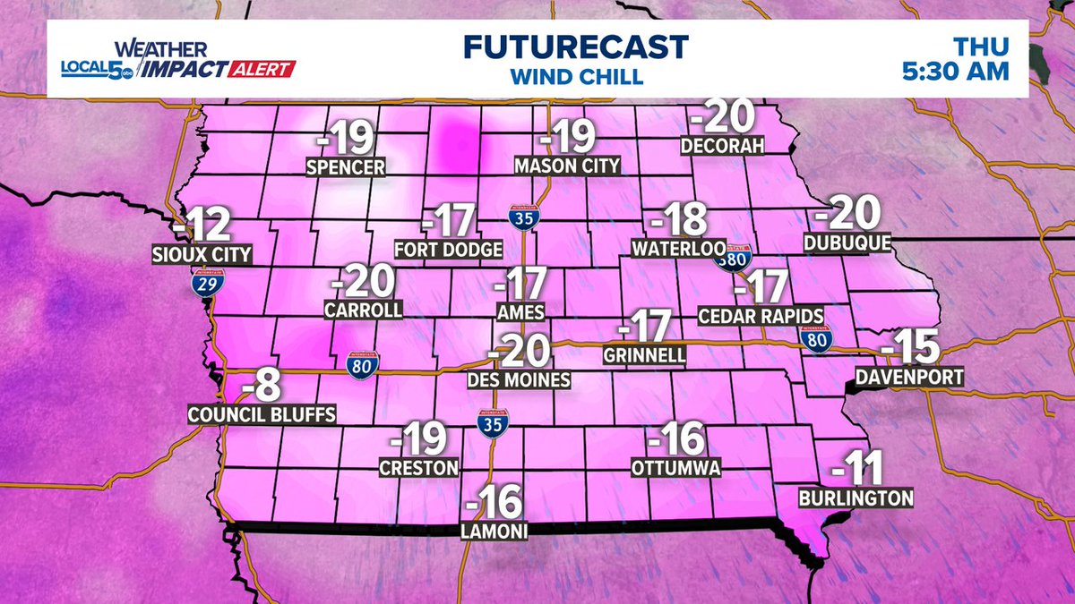 ChrisKuball's tweet image. First taste of sub-zero temps and wind chills taking the dive down to -15 to -20° early Thursday morning.  Diving into it hard and early this season. #IAWX