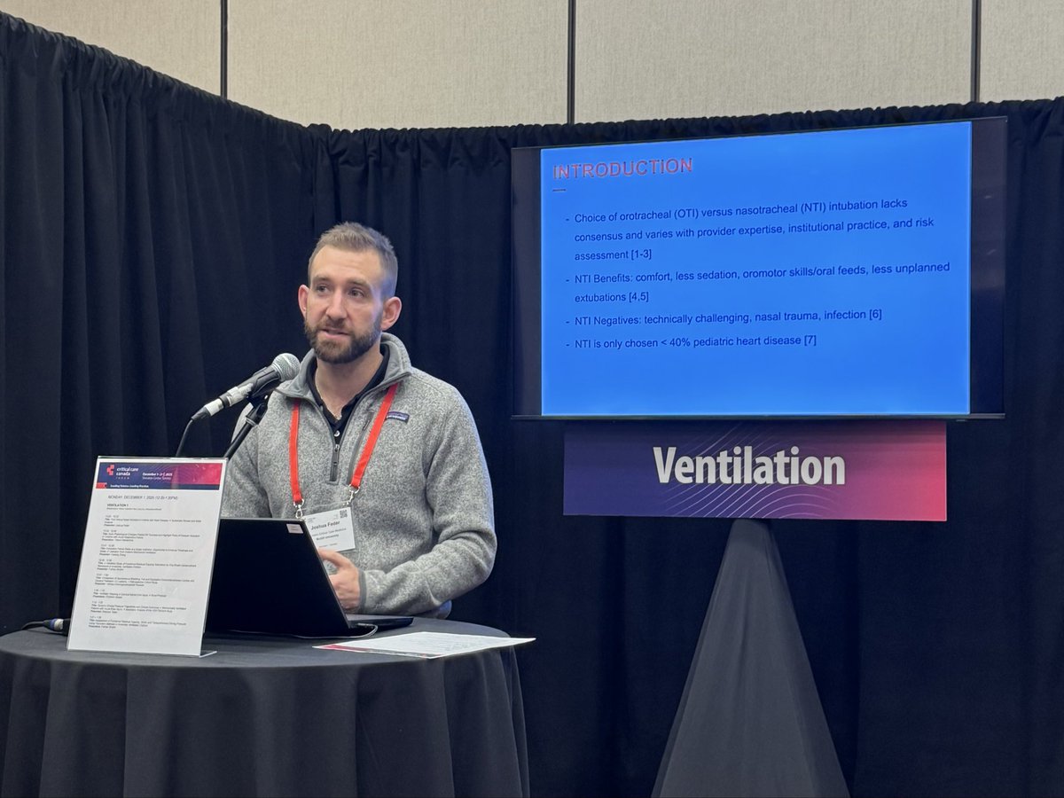 Con_All's tweet image. Excellent #PedsICU work from @McGillPCCM’s @jfedz12 &amp;amp; @BostonChildrens’ Diana Geisser &amp;amp; @drkatiemoynihan et al showing that nasal vs oral intubation = assoc with ⬇️ unplanned extubations, ⬇️ sedation requirements &amp;amp; ⬆️ feeding outcomes in #PedsCICU patients #CCCF2025 @CCCForum