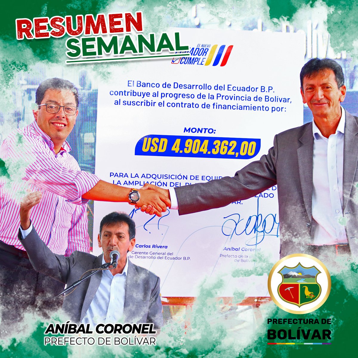 PREFECTURA93191's tweet photo. 📌#Guaranda | 𝐔𝐍 𝐕𝐈𝐒𝐓𝐀𝐙𝐎 𝐑Á𝐏𝐈𝐃𝐎 𝐀 𝐍𝐔𝐄𝐒𝐓𝐑𝐎 𝐈𝐍𝐅𝐎𝐑𝐌𝐄 𝐒𝐄𝐌𝐀𝐍𝐀𝐋 👀
La Prefectura de Bolívar, liderada por el Ing. Anibal Alejandrino Coronel Monar, continúa trabajando por el desarrollo de nuestra provincia.

Parte 1 https://t.co/XwmRoGfOsR