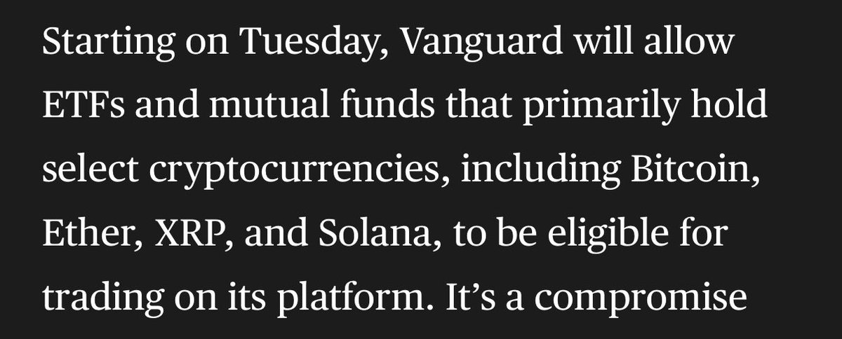 내일부터 암호화폐 ETF 거래 시작을 알리는 뱅가드 발표 그래픽