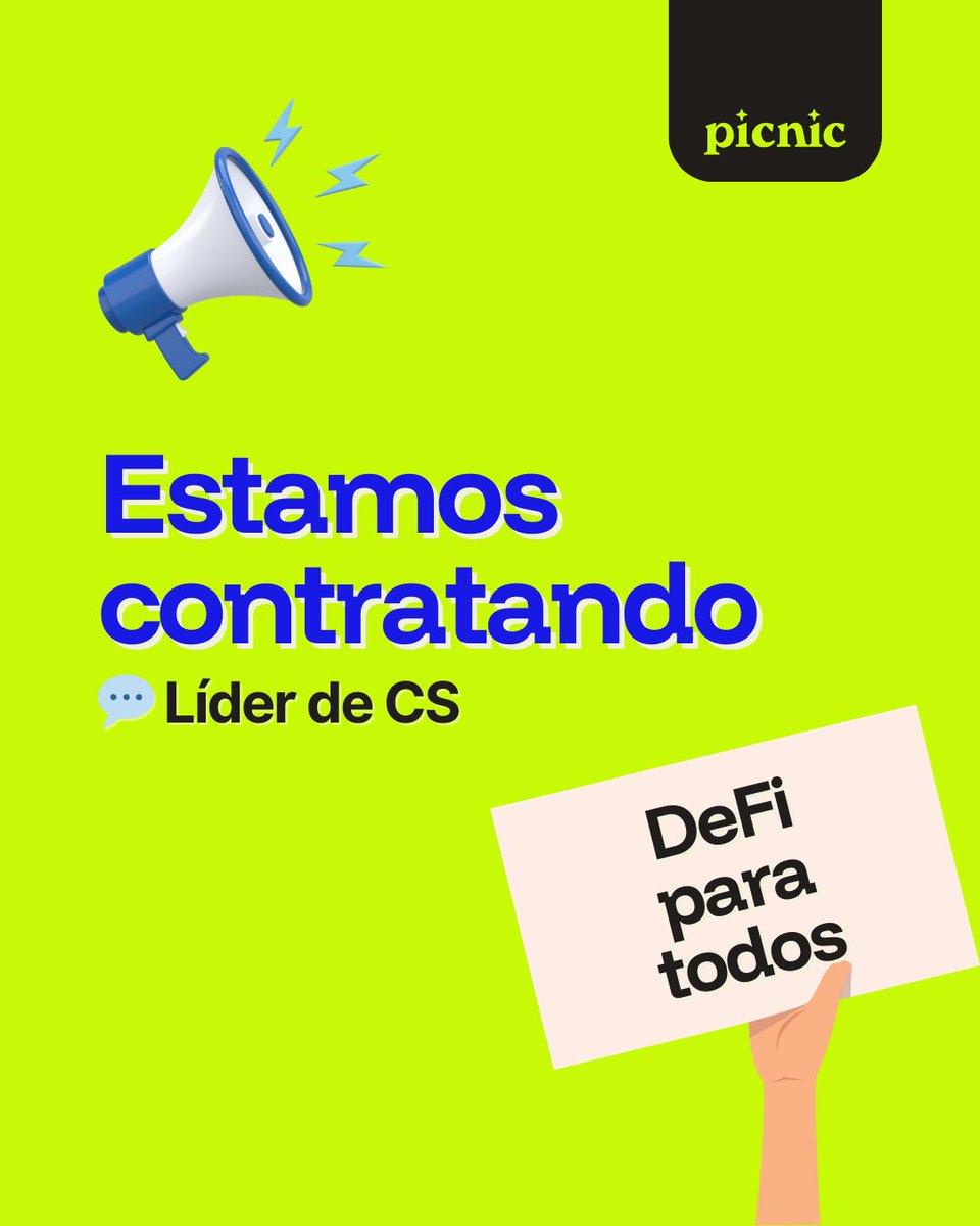usePicnicBR's tweet image. 📢 Estamos contratando: Líder de CS da Picnic

💚 Se você não quer apenas fazer parte do futuro das finanças, mas também ajudar pessoas a se conectarem ao universo 100% DeFi com simplicidade, clareza e cuidado… essa oportunidade é pra você.

Buscamos alguém que gosta de resolver…