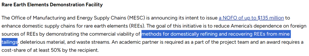 Since "Mine Tailings" are mentioned first, let's look at a possible scenario for #Dateline - $DTR, $DTREF.

1. Truck existing #Colosseum tailings to Mountain Pass 
2. Extract #REE at $MP
3. Truck material back to Colosseum for #Gold processing at soon-to-be built facility
