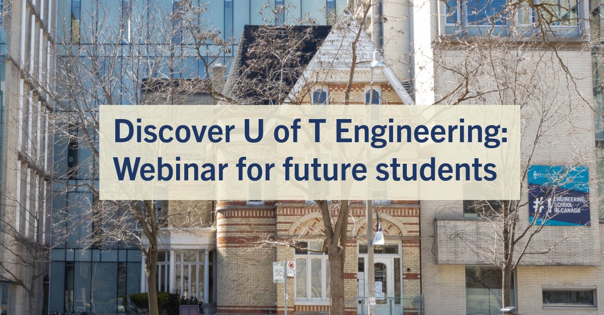 UofTEngineering's tweet image. Join us for an online presentation! 

Get an overview of our Engineering programs, opportunities and requirements, and stay for a live Q&amp;amp;A with an Engineering Recruitment Officer.

📅 Wednesday, Dec. 3 | 8–9 p.m.
🔗 Register here: apply.adm.utoronto.ca/portal/eng-web… #UofT #UofTEngineering