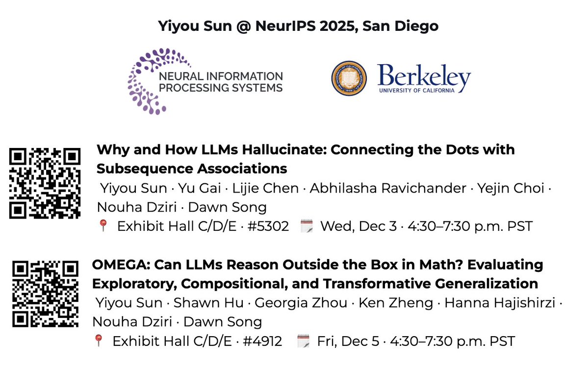 I’ll be in San Diego for #NeurIPS2025 (Dec 2–8)!

Come check out our work, and feel free to DM if you’d like to meet up or chat ☕️

🥳I’m currently on the job market. If you know of opportunities that might be a good fit or can offer a referral, please DM me!

My recent research