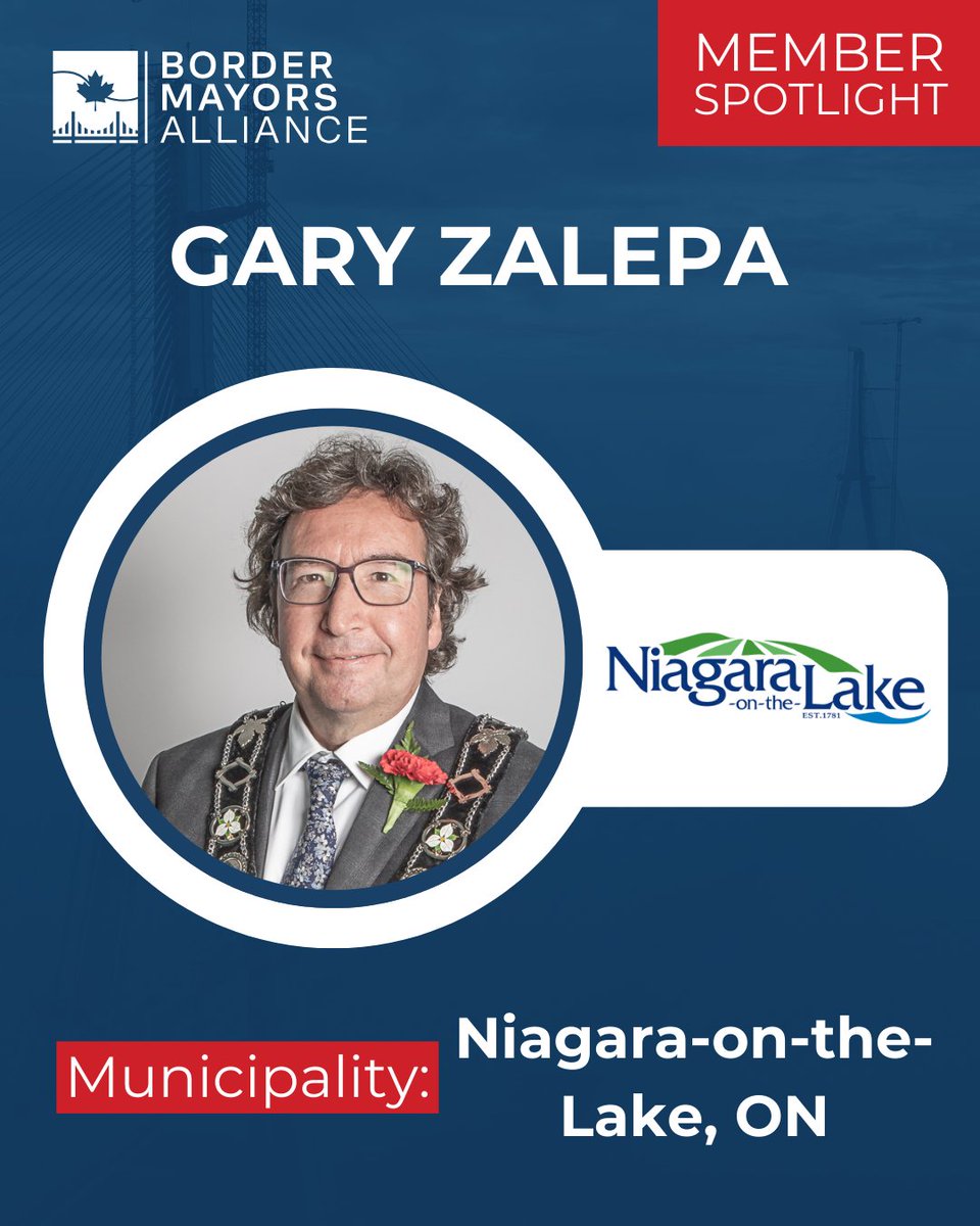 BorderMayors's tweet photo. 📢Meet Lord Mayor Gary Zalepa from Niagara-on-the-Lake, Ontario🍁

Niagara-on-the-Lake is the only municipality in Canada with a Lord Mayor. 

Lord Mayor Zalepa is proud of the town’s relationship with the U.S. and advocates for local businesses that rely on cross-border tourism. https://t.co/uiDCuI7alK