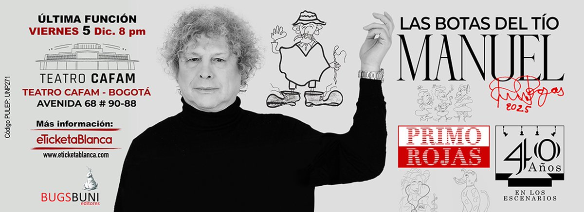 🎭 ¿Hasta dónde llega el amor de un padre? ‘Las botas del tío Manuel’ vuelve al <a href="/TeatroCafam/">Teatro y Sala Cafam</a> este viernes 5 dic, 8 p.m.

🌾 Un campesino lo entregó todo por sus hijas… ¿y si ellas olvidan de dónde vienen? 😄 #Humor negro, poesía y pura #Colombia

🎟️ Entradas: