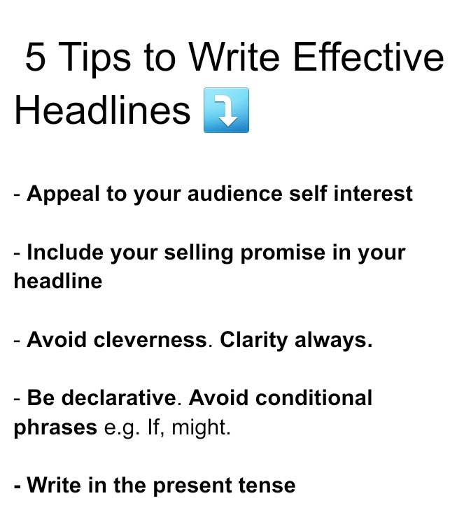 Oluchi_DRCopy's tweet image. Mastering DR Copywriting: Today, I learned 5 tips to write effective headlines. 
Have any additional tip on writing effective headline? drop it in the comment.... thanks. #copywriting #MarketingTips #copywritingproblems