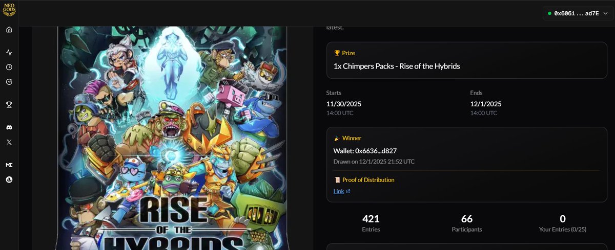 This Holders Raffle has ended! 🎉

🏆 Winner: <a href="/XIIMuKIIX/">Luke Sarsfield</a> 

👏 Congratulations, the prize has been sent.

📎 Proof of distribution has been attached: apescan.io/tx/0x104a9dda9…