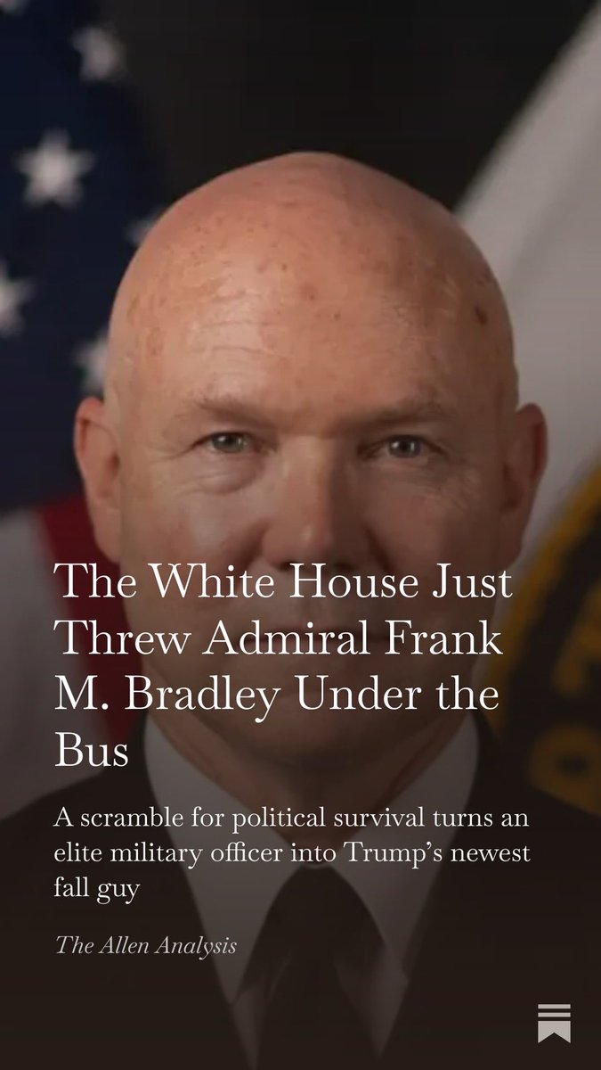 The White House just threw Admiral Frank M. Bradley straight under the bus.

If he’s smart, he’ll lawyer up immediately, because Trump and Hegseth are already looking for someone else to take the fall.