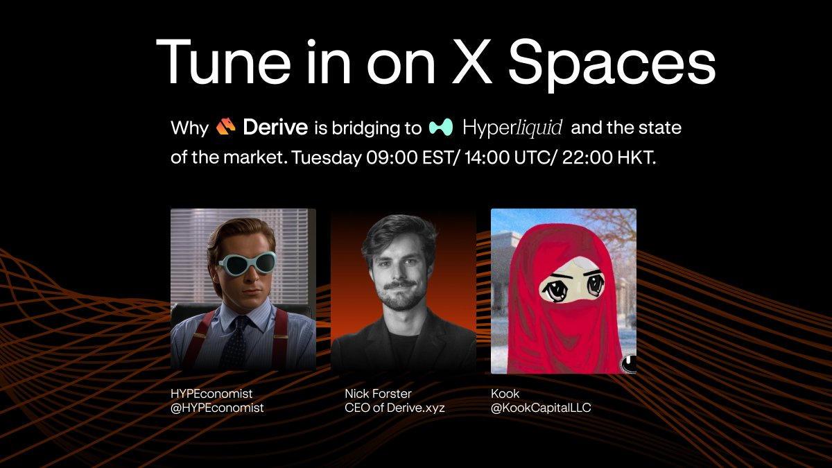 DeriveXYZ's tweet image. Join us in 16 hours with @HYPEconomist, @KookCapitalLLC and @itseneff to talk markets, collateral, and what deeper market structure means for HYPE.

RSVP: x.com/i/spaces/1YqGo…