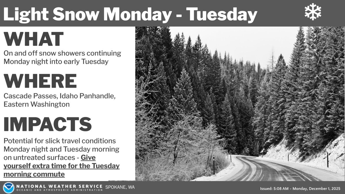❄️ Heads up - Snow showers will continue on and off overnight and into Tuesday, making for a potentially slick Tuesday morning commute. Be sure to drive carefully and give yourself plenty of extra time.
