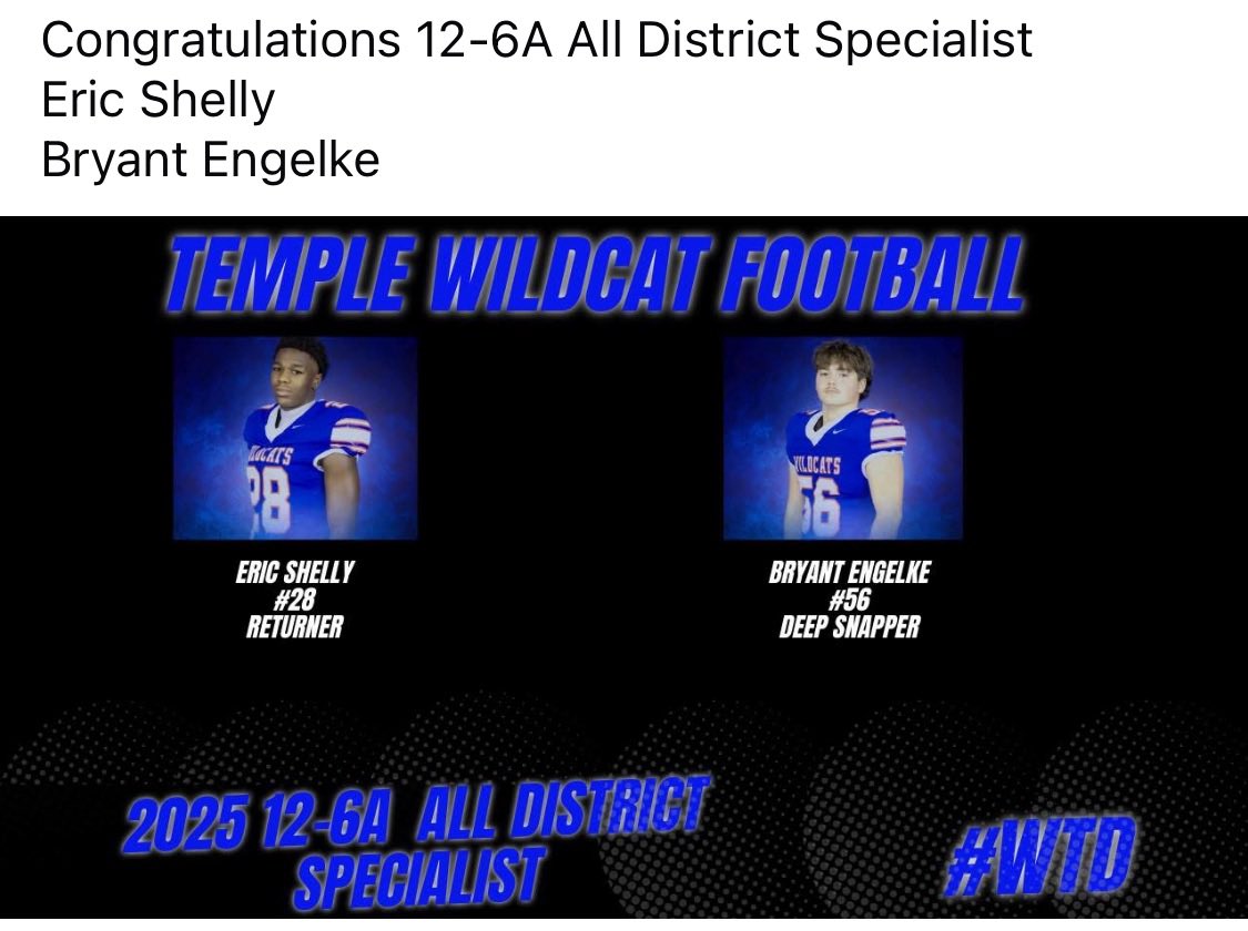 Blessed to be named a 12-6A All District Specialist!!!