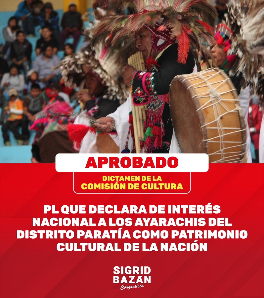 sigridbazan's tweet image. ¡Segundo dictamen aprobado hoy! Ahora en la Comisión de Cultura logramos que se apruebe el dictamen de mi PL que busca declarar de interés nacional la Danza de los Ayarachis de Paratía. ¡Este es un paso importante para proteger nuestra cultura y mantenerla viva!