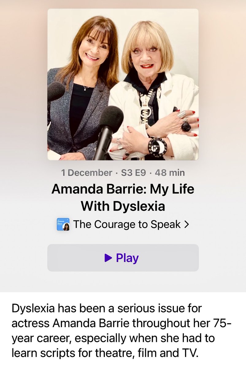 LeonieMellinger's tweet image. In my next episode of The Courage To Speak, #AmandaBarrie opens up about living with dyslexia through her 75-year career and the strategies that helped her survive in an industry that didn’t understand the condition. open.spotify.com/episode/3ivVEX…