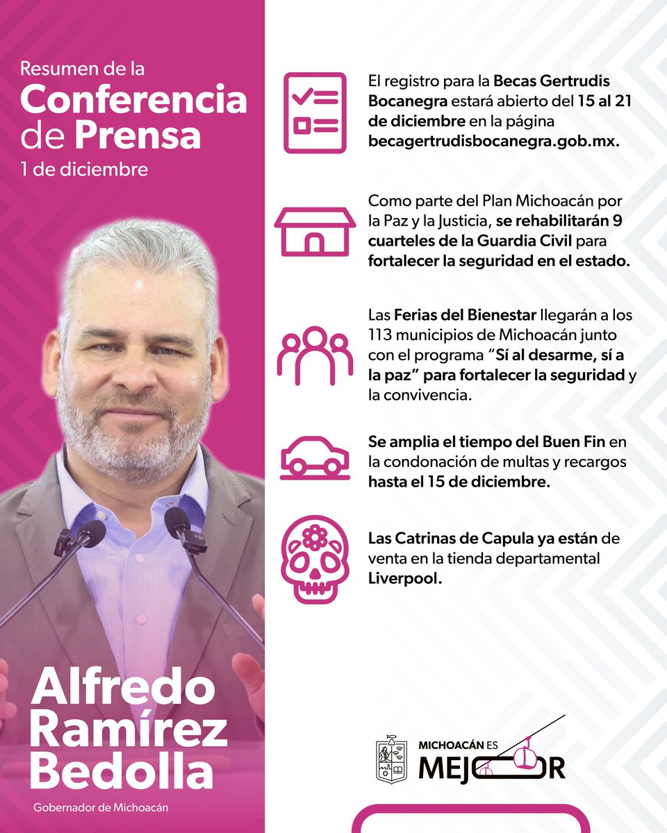 JAP_Mich's tweet photo. ¡La Beca Gertrudis Bocanegra apoyará a más de 98 mil universitarios en Michoacán! Aquí el resumen de la conferencia de prensa de esta mañana. #MichoacánEsMejor https://t.co/j4A8FsDfUh