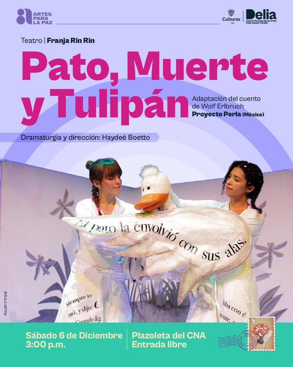 Desde México, Proyecto Perla Teatro trae a la #PlazoletaCNA 'Pato, Muerte y Tulipán', una obra de teatro que sucede dentro de un libro. 📖✨

¡No te lo pierdas! 🎭⭐