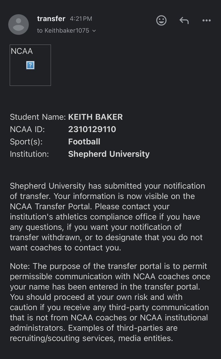 After a few conversations with my family I have decided to enter the transfer portal. Thank you to Shepherd University and My coaches who gave me a chance! I have 2 years of eligibility left with a red shirt available if needed.