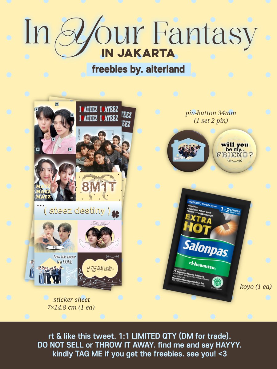 ATEEZ [In Your Fantasy] in Jakarta 2026
— freebies by <a href="/aiterland/">njess .ᐟ.ᐟ 뵤 🌰</a>

location : ICE BSD City, Hall 5–6
date : Saturday, 31 January 2026
time : TBA

check pict for detail 💬
#ATEEZ #ATEEZinJakarta #InYourFantasy