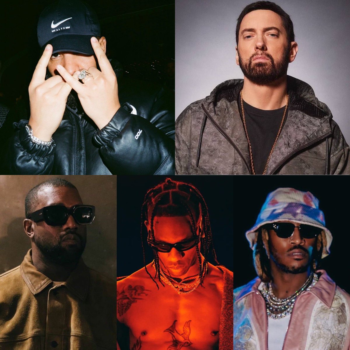 HipHopAllDay's tweet photo. Highest RIAA certified rappers of all time (lead credits) 🔥🏆

339m — Drake
236m — Eminem
225m — Kanye West
180m — Travis Scott
144m — Future https://t.co/HY6NNZOWTh