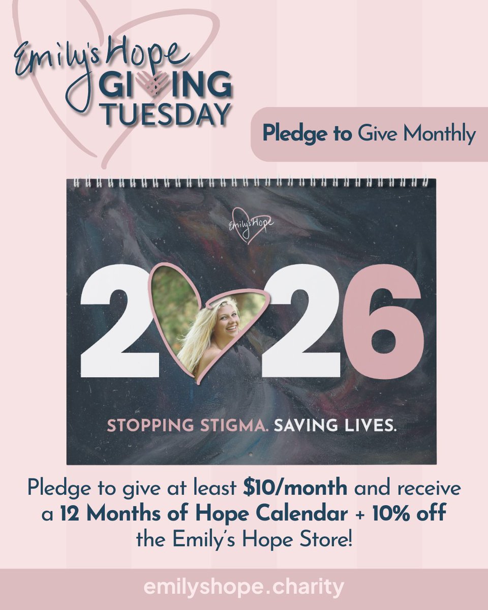🌟 Today's the Day!

Become a monthly supporter this #GivingTuesday and get a special thank-you! Pledge $10+/month and receive a 2026 12 Months of Hope Calendar + 10% off the Emily’s Hope Store 💜

Give now: givebutter.com/ehgt25

#EmilysHope #CommunitySupport #SDGives