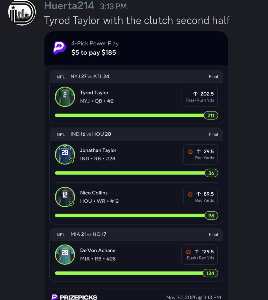 jaredrblock's tweet image. More dubs from NFL Sunday. 

Few trends from the NBA card in the post below — we ALWAYS go into way more detail via the NBA/NFL/CFB Rundowns and have projection systems built out for your player prop needs 

🛍️ Cyber Monday sales via link in bio.