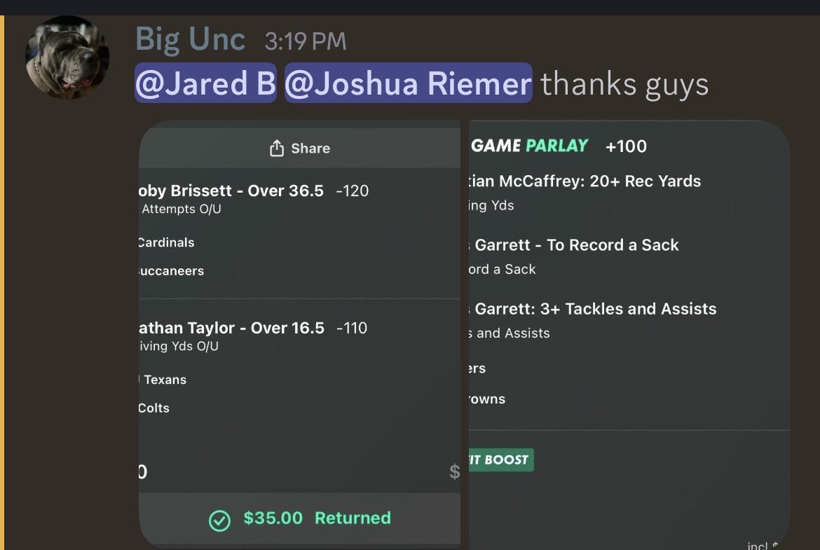 jaredrblock's tweet image. More dubs from NFL Sunday. 

Few trends from the NBA card in the post below — we ALWAYS go into way more detail via the NBA/NFL/CFB Rundowns and have projection systems built out for your player prop needs 

🛍️ Cyber Monday sales via link in bio.