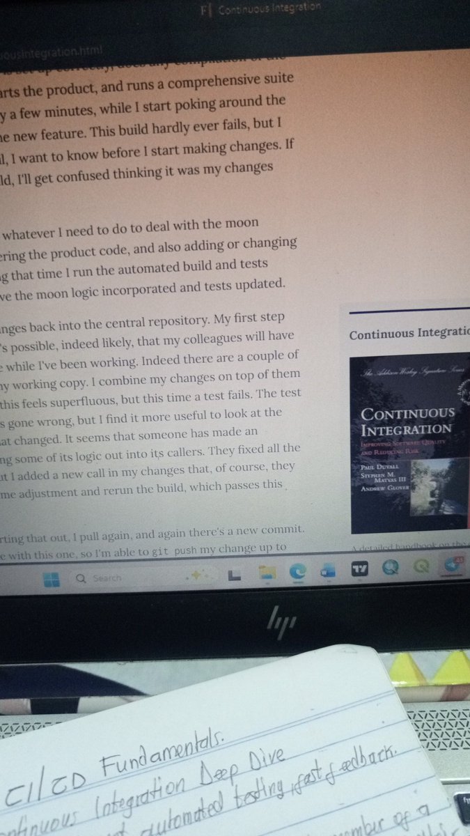 AlphaRonnie4's tweet image. Yesterday, being day 14 was for recap. Today, I started with CI/CD fundamentals. Looked at CI(continuous integration) in detail. How mainline Dev&apos;t, Automated Testing and Fast Feedback essentially keep code flowing smoothly, ensures reliability and rapid iteration.