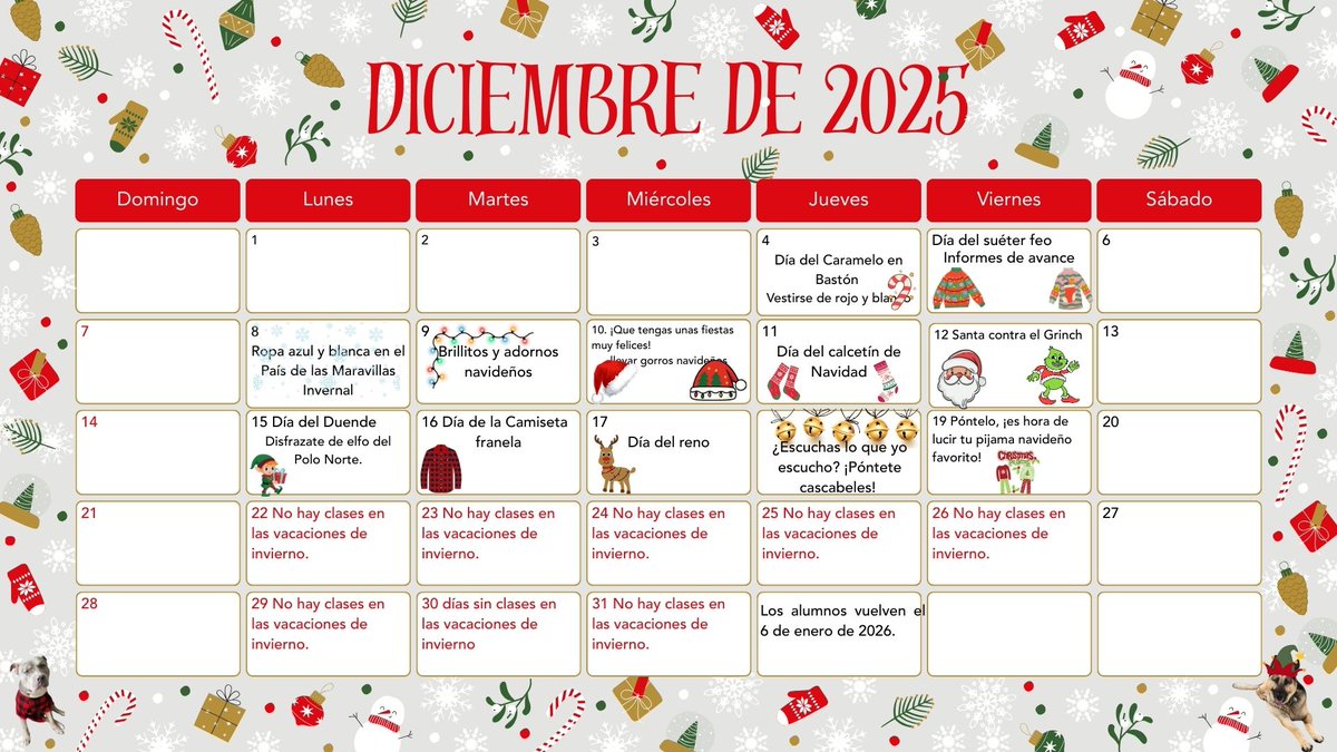 JaneLongFutures's tweet photo. Dear Jane Long Families,   
We’re excited to share our Holiday Dress‑Up Calendar, with festive themes each day to celebrate the season. Encourage your student to join the fun and spread holiday cheer across campus. We look forward to seeing our Longhorns shine this season! https://t.co/GSebsNlCfk