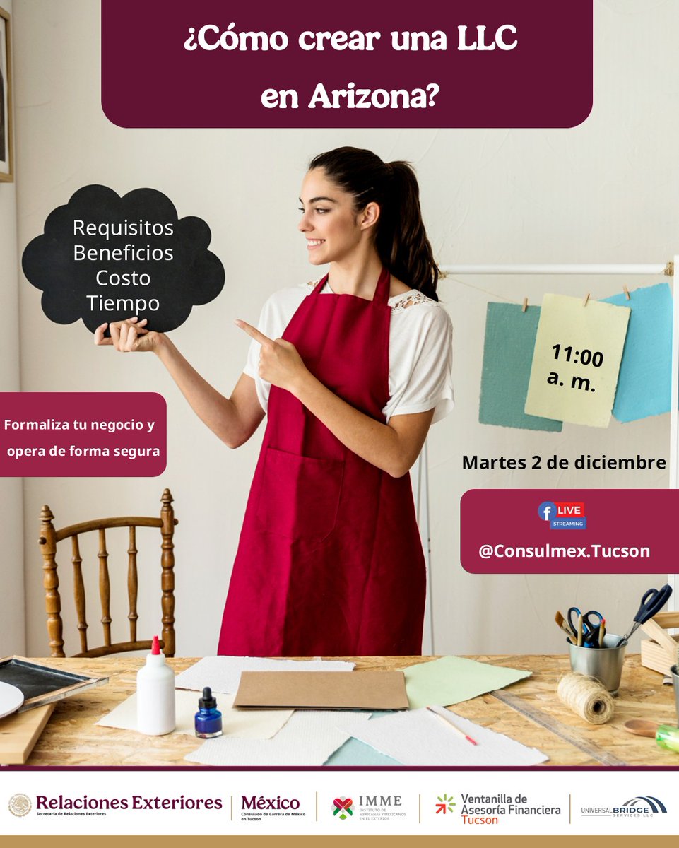 ¿Tienes un emprendimiento 🇲🇽 y te gustaría registrarlo en Arizona?

Acompáñanos en nuestro próximo FB Live: “¿Cómo crear una LLC en Arizona?”, con los pasos, requisitos y consideraciones legales para formalizar tu negocio en el estado.

#VentanillaDeAsesoriaFinanciera