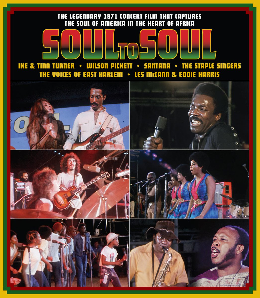 disc_connected's tweet photo. ***ANNOUNCEMENT***

Coming on February 20th on Blu-ray in the US from #LiberationHall: #SoulToSoul (1971)!

March, 1971, several dozen African American musicians traveled from NYC to Accra, Ghana. Their primary purpose was to perform alongside African musicians in a 14-hour concert called 'Soul To Soul'. Ultimately, their journey was about personal roots, their ancestral homeland, history and discovery. This documentary concert captures the story of black American souls connecting with black West African souls through the power of music. Now available for the first time in almost 20 years.

Featuring a stellar lineup including Wilson Pickett, Ike and Tina Turner backed by the Ikettes, Santana with Willie Bobo on percussion, Les McCann and Eddie Harris, The Staple Singers and The Voices if East Harlem, they're joined on stages by a host of Ghanaian musicians.

Bonus Materials

Trailer
Outtake performance: Ike & Tina Turner – “I’ve Been Loving You Took Long”
Commentary Track One: Mavis Staples – The Staples Singers
Commentary Track Two: Les McCann with Kevin Griffin (Voices of East Harlem
Commentary Track Three: Producer Tom Mosk with re-issue producers David Peck and Jon Kanis of Reelin’ In the Years Productions
Commentary Track Four: Ike Turner, Michael Shrieve (Santana), Obo Addy (Ghanian drummer), Kevin Griffin and Les McCann.

Track Listing

Wilson Pickett - In the Midnight Hour
Wilson Pickett - Land Of 1,000 Dances
Santana - Jungle Strut
Santana - Black Magic Woman/Gypsy Queen
Ike & Tina Turner - River Deep-Mountain High
Ike & Tina Turner - Soul To Soul
Ike & Tina Turner - Ooh Poo Pah Doo
Ike & Tina Turner - I Smell Trouble
Ike;Tina Turner - I've Been Living You Too Long
The Staple Singers - When Will We Be Paid
The Staple Singers - Are You Sure
Les McCann;Eddie Harris - The Price You Gotta Pay To Be Free
Les McCann;Eddie Harris - Hey Jorler
The Voices Of East Harlem - Run, Shaker Life
The Voices Of East Harlem - Sit Yourself Down
The Voices Of East Harlem - Jolinkomo

Amazon preorder: https://t.co/Zw2HNPXhp6

#BluRay #Ad #PhysicalMedia #BluRays #BoutiqueBluRay #CultMovies #DiscConnected #IkeTurner #TinaTurner #WilsonPickett #Santana
