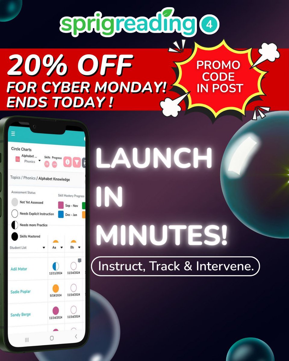SprigLearning's tweet image. Launch in minutes! Sprig Reading 4.0 integrates curriculum mapping, real-time reporting, and multimedia evidence into one intuitive platform. Get set up in under 10 minutes! Use the promo code 20OFF during checkout for any annual subscription: buff.ly/5rTm8b1
#CyberMonday